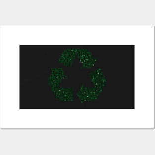 Dark Green Faux Glitter Recycle Symbol Posters and Art